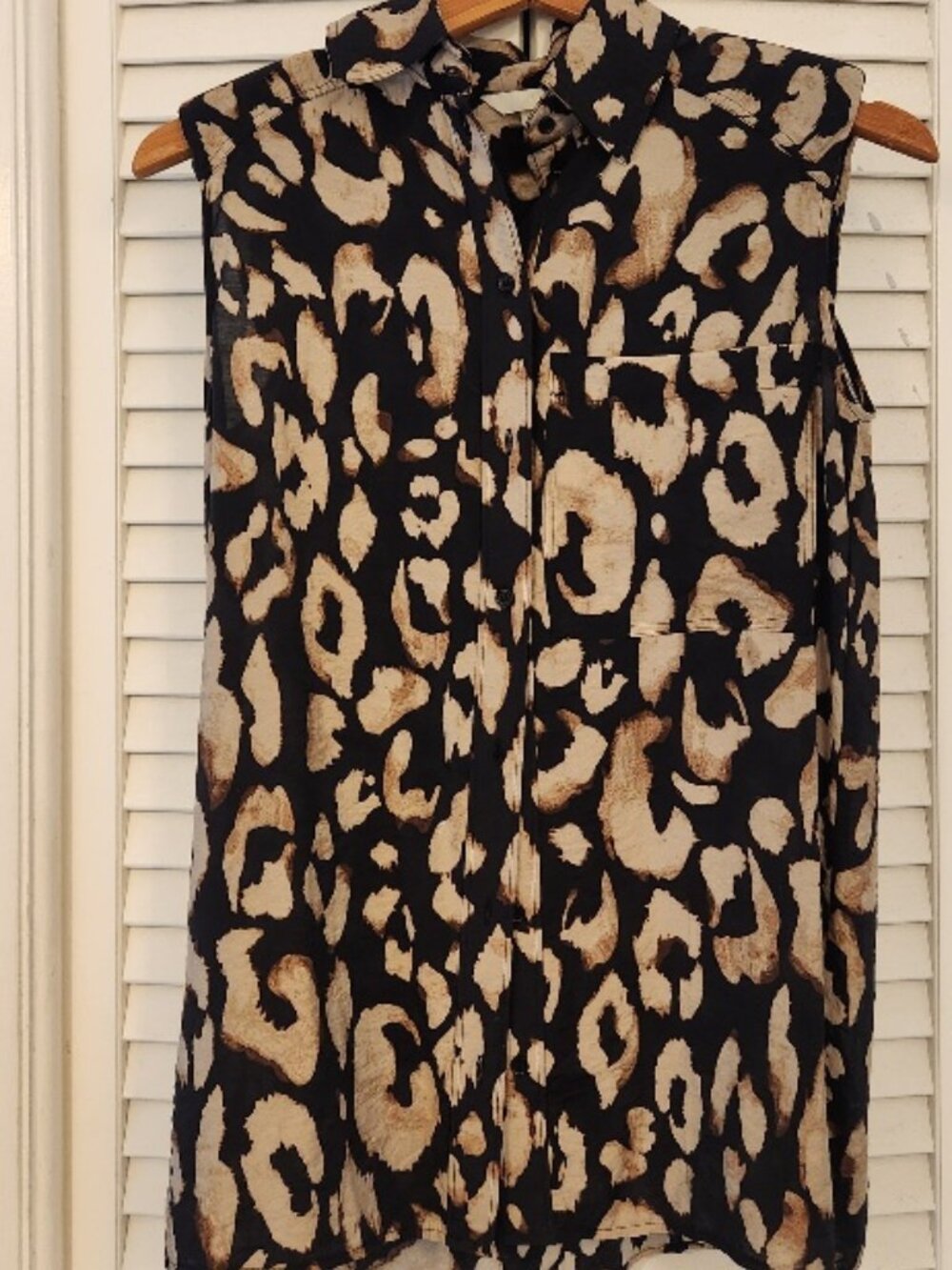 H&M Sleveless Animal Print Blouse with Padded Shoulders